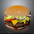 Juicy Burger with Fresh Lettuce Tomato Onion Melted Cheese and Sesame Seed Bun