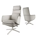 Brown Leather Leisure Chair With High Backrest And Swivel Metal Base