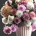 Pink Striped Vase With Pink White And Beige Peonies Roses For Home Decoration
