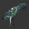 Anime Character Blonde Twin Tails Green Purple Outfit Holding Green Staff Blue Energy Vortex