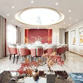 Elegant Modern Private Dining Room With Round Table Chairs And Lounge Area 3d model