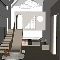 Bright Kids Room Interior With Slide Loft Bed Cloud Chandeliers And Wooden Flooring