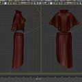 Stylish Red Cape With Intricate Patterns And Black Skirt Decorative Edges