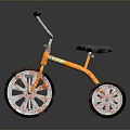 Orange Tricycle With Black Seat Silver Handlebar And Reflective Wheels On Shiny Surface