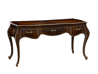 Classic Wooden Desk With Three Drawers And Curved Carved Legs Design 3d model