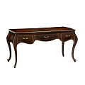 Classic Wooden Desk With Three Drawers And Curved Carved Legs Design