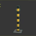 Safety Bollard With Yellow Black Stripes And Orange Rings On Square Base