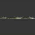 3D Terrain Model with Green Vegetation Cover and Mountainous High Ground on Grid Background