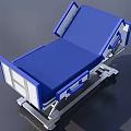 Medical Equipment Hospital Bed With Blue Mattress And Sturdy Metal Frame Structure