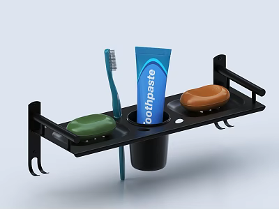 Bathroom Accessories Organizer Shelf with Toothbrush Toothpaste Soap Bars and Cup 3d model