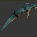 Teal and Orange Fantasy Creature 3D Model With Winged Body And Long Tail