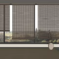 roller shutter bamboo curtain blackout curtain carpet vase branches 3d model