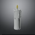 White Candle With Yellow Flame And Melting Wax Drips On Grey Background