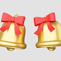 Decorative Golden Bells Adorned With Red Bows On Light Gray Background