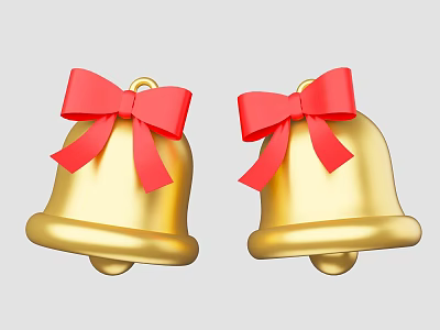 Decorative Golden Bells Adorned With Red Bows On Light Gray Background 3d model