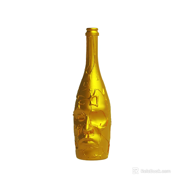 Artistic Golden Decorative Bottle With Intricate Human Face Carving Design 3d model 