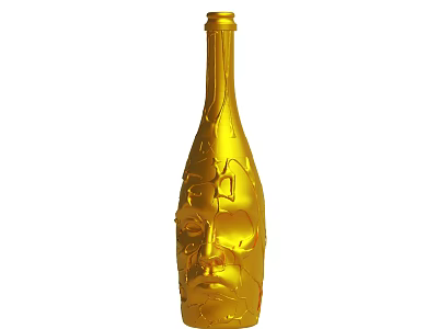 Artistic Golden Decorative Bottle With Intricate Human Face Carving Design 3d model