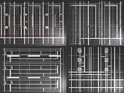 Industrial Pipes Structural Design Layout With Grid Connections And Multiple Diagram Views 3d model