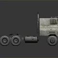 Old Heavy Duty Truck With Multi Wheel Chassis And Cab Warning Light 3d model