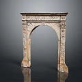 Stone Fireplace Mantel With Carved Arch Design And Intricate Decorative Details