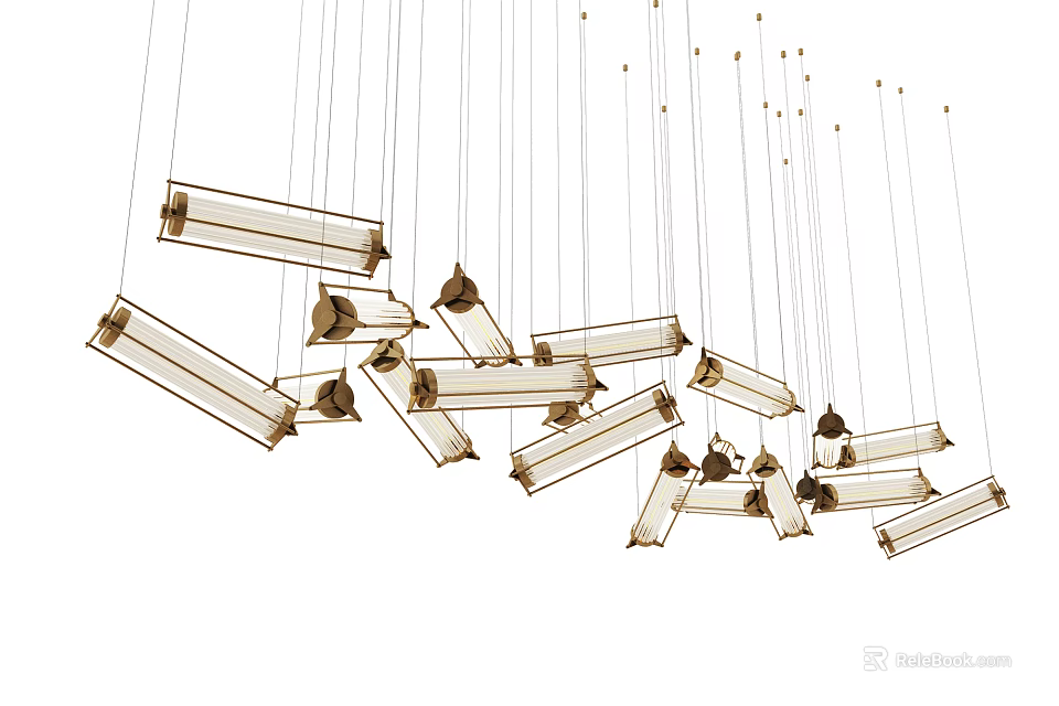 Modern Linear Hanging Chandeliers with Glass Panels and Metal Brackets for Contemporary Interior Design 3d model 