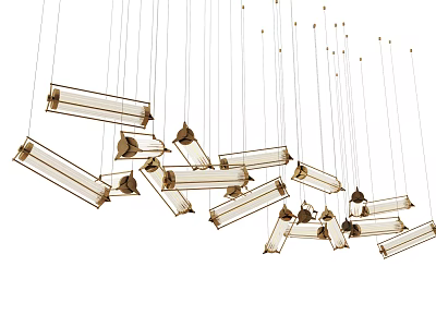 Modern Linear Hanging Chandeliers with Glass Panels and Metal Brackets for Contemporary Interior Design 3d model