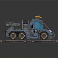 Blue Truck Model With Mechanical Devices On Blue Platform Gray Background 3d model
