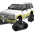 White and Yellow SUV Equipped with Tracked Wheels for Off Road Adventures