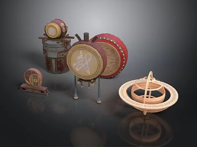 Traditional Household Decorative Drums And Ornamental Circular Crafts 3d model