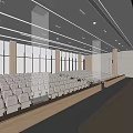 Modern Large Spacious Conference Room Interior With Floor to Ceiling Windows Arranged Seats and Lectern