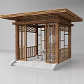 Traditional Wooden Pavilion With Carved Lattice Windows And White Stone Base Design