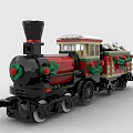 Festive Building Block Christmas Train With Red Green Decorations And Steam Locomotive