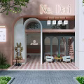 Elegant Ne Dai Storefront with Arched Doorway Golden Rabbit Sculpture and Red White Checkered Floor