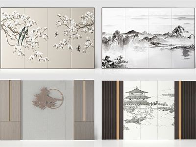 New Chinese style background wall bedside background wall bedside modeling wall landscape mountain peak bedside background wall screen partition combination wall decoration pendant combination model