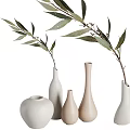 Minimalist Decorative Ornament Set With Ceramic Vases And Green Plant Branches
