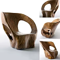 Unique Handcrafted Wooden Single Chair With Natural Grain And Carved Design