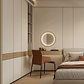 Modern Light Colored Bedroom Interior With Built In Wardrobe Round Mirror And Window Bench 3d model