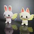 Cute White Rabbit And Cat Shaped Plush Dolls With Yellow Wings And Red Bow