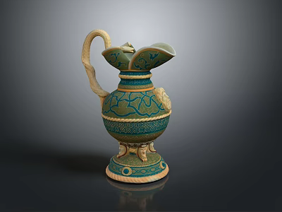 Traditional Decorative Sculpture With Green Blue Patterns Ornate Handle And Base 3d model