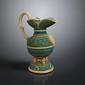 Traditional Decorative Sculpture With Green Blue Patterns Ornate Handle And Base