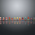 Colorful Cartoon Characters With Various Designs Standing In A Row 3d model