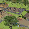 Outdoor Children's Play Area With Trees Wooden Logs And Slide Structures
