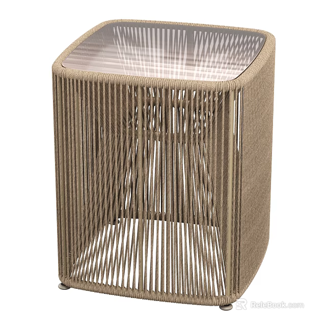 Modern Woven Rope Coffee Table With Transparent Glass Top And Sturdy Frame 3d model 