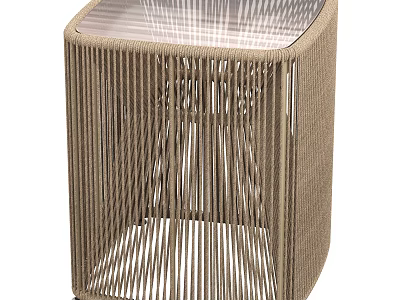 Modern Woven Rope Coffee Table With Transparent Glass Top And Sturdy Frame 3d model