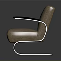 Modern Brown Fabric Accent Chair With Black Armrests And Curved Metal Frame Design