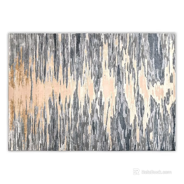 Square Area Rug Featuring Abstract Gray Beige Gold Textured Striped Pattern Design 3d model