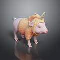 Cute Pink Pig With Unicorn Horn Wearing Orange Patterned Outfit Standing On Dark Reflective Surface