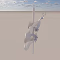 Modern Sculpture With White Curved Ribbons On Pillar And Brown Accent Piece