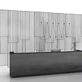 Modern Reception Desk With Geometric Grid Backdrop And Sleek Black Surface 3d model