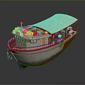 Red And White Boat With Pink Roof Railings Lifebuoys And Cabin Structure